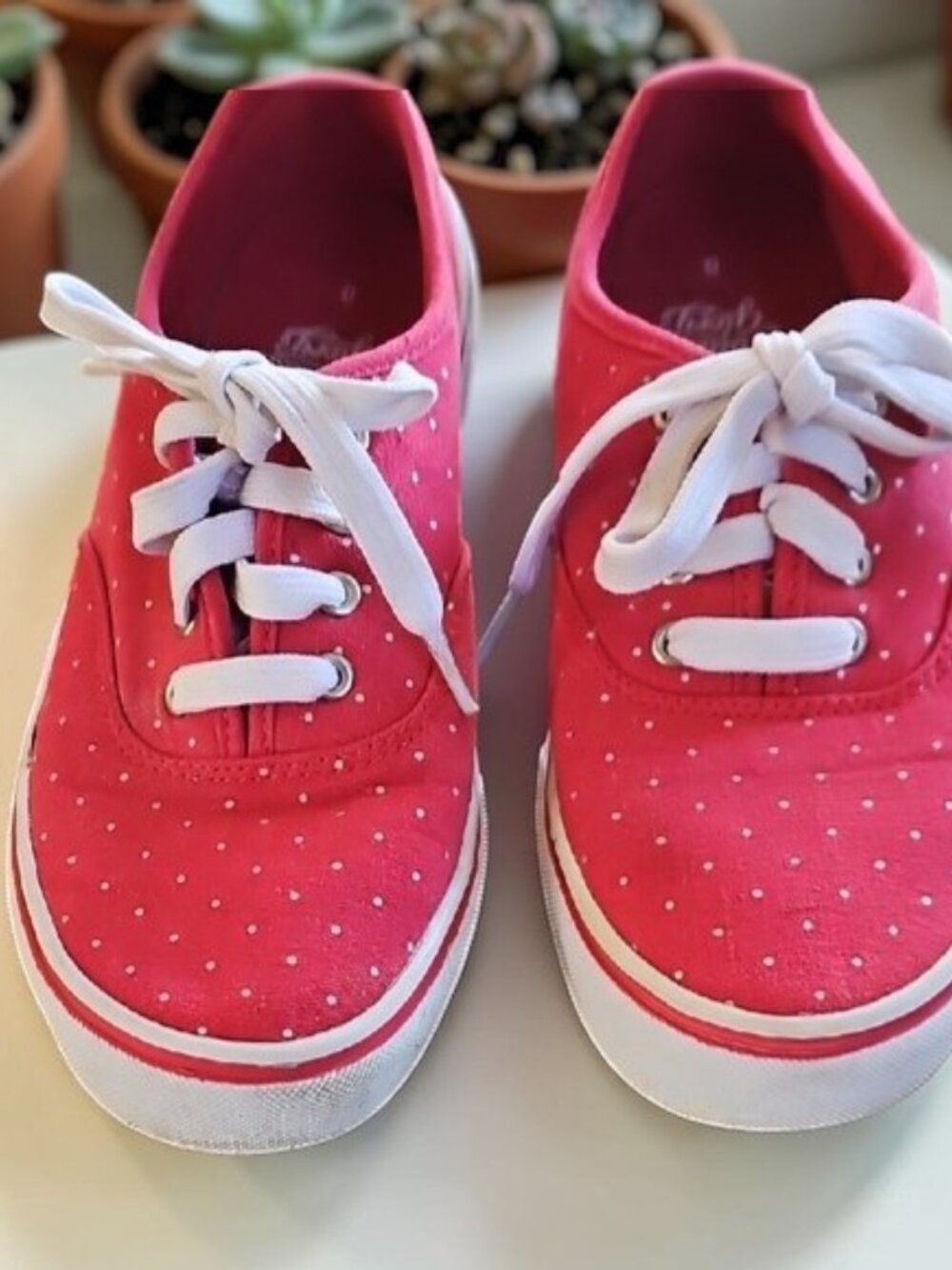 Faded Glory Red Polka Dot Sneakers white laces Size 8